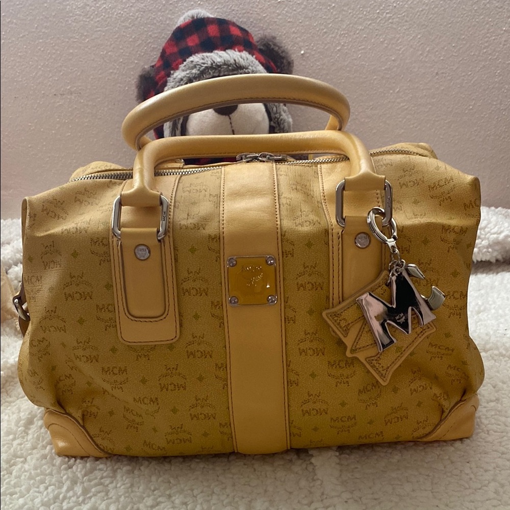 MCM Mustard Monogram Duffel Bag